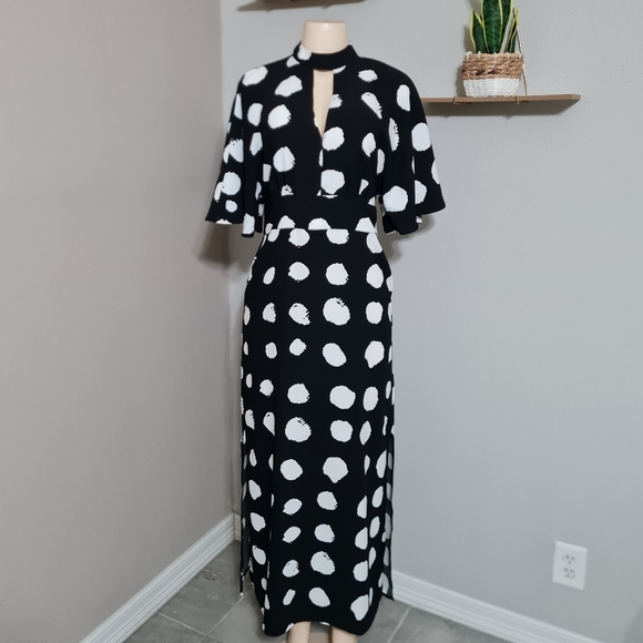 Truth & Fable Womens Keyhole Black/White Maxi Dress Sz S Side Slit Evening - Picture 5 of 16